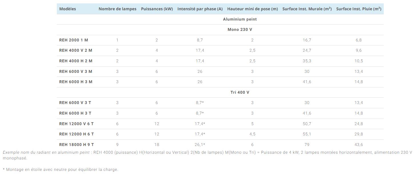 Radiant électrique halogène REH - mural ou plafond - inox ou aluminium peint - puissances dès 1,5 kW_2