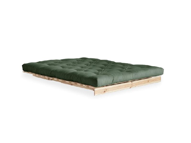 Canapé convertible futon ROOTS - Pin naturel - Tissu vert olive - Couchage 160x200 cm - Design japonais et scandinave_2