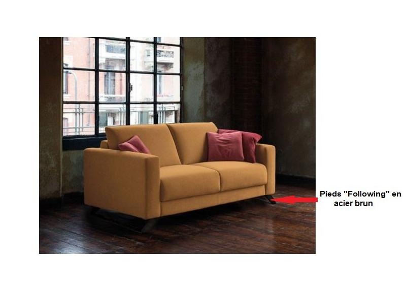 Canapé fixe PRODIGIO 3 places - tissu microfibre rouge - pieds luges en acier brun - fabrication italienne_2