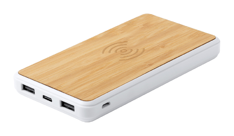 Power bank en bambou - 8000 mAh - 2 ports USB et chargeur USB-C - Couleur naturelle_2