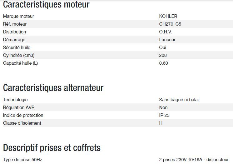 Perform 3000 C5 groupe électrogène Kohler - 2,80 kW - 230V - 50 Hz_2
