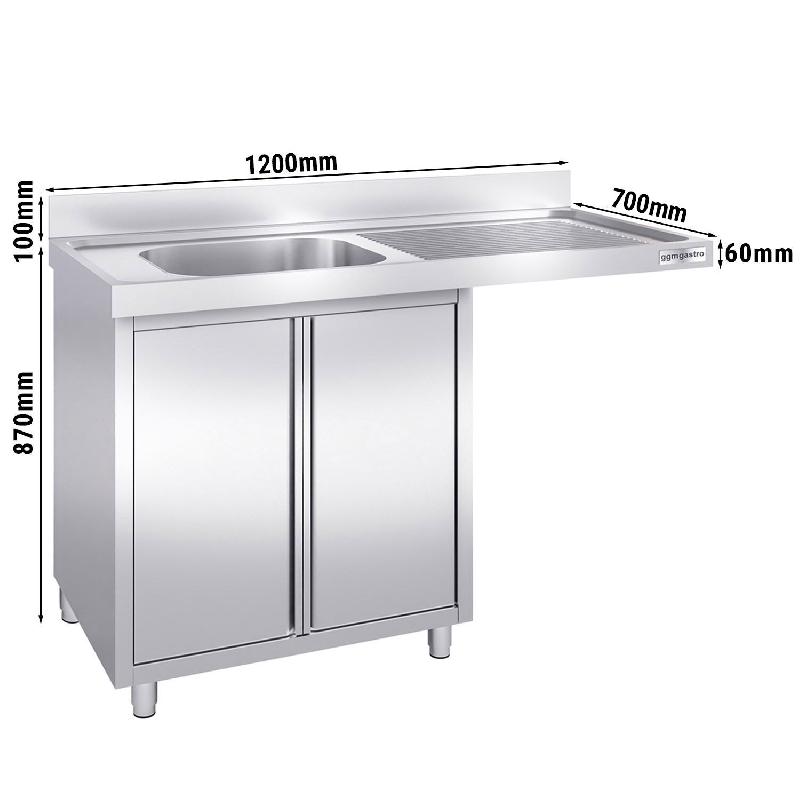 Plonge Inox 1 bac sur placard avec passage lave-vaisselle - P 700 - GGM - 1200 mm bac à gauche_2