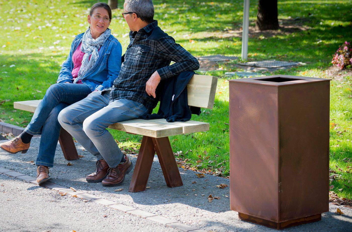 Poubelle publique Olea PA655 - Acier Corten - Durable et sans entretien_2