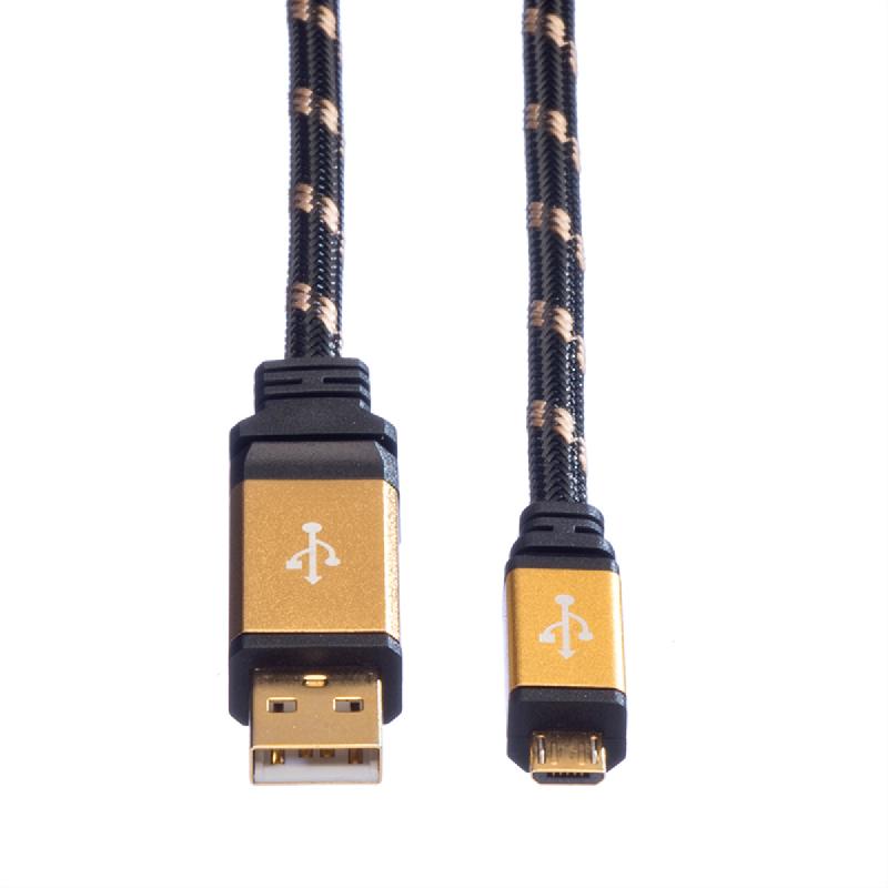 ROLINE GOLD Câble USB 2.0, USB A mâle - Micro USB B mâle, Retail Blister, 0,8 m_2
