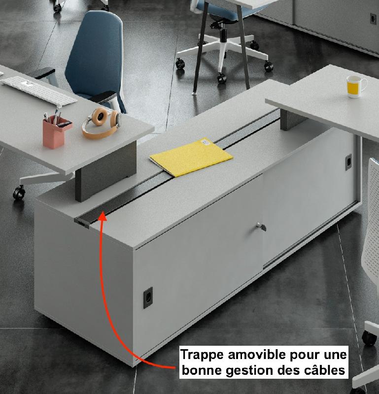 Bureau bench X3 avec rangement - Officity - Anthracite, Gris, 302_2