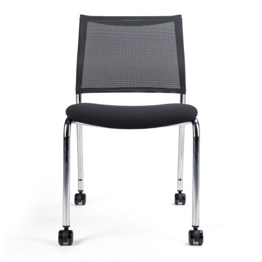 Chaise Biarritz 4 pieds sur roulettes - structure acier chromé - dossier résille noire - référence 7970 FR104_2