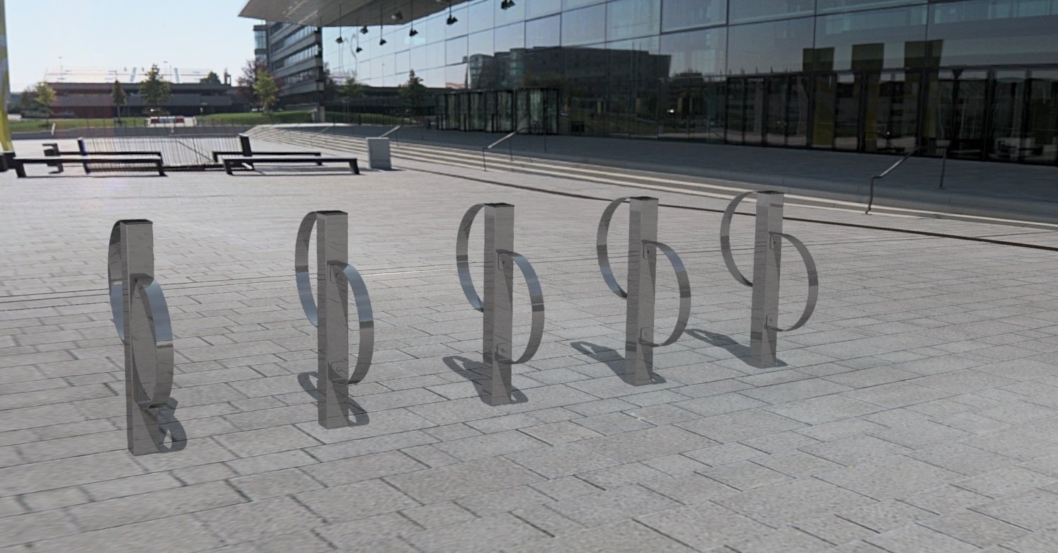 Support vélo en acier inoxydable - Référence BTSVA - Arceau double en quinconce, poteau 10cmx10cm_2