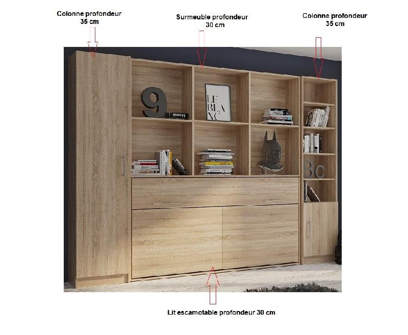 Composition lit escamotable VERTIGO chêne naturel - Largeur 311 cm - Couchage 90x200 cm - Avec colonnes de rangement_2