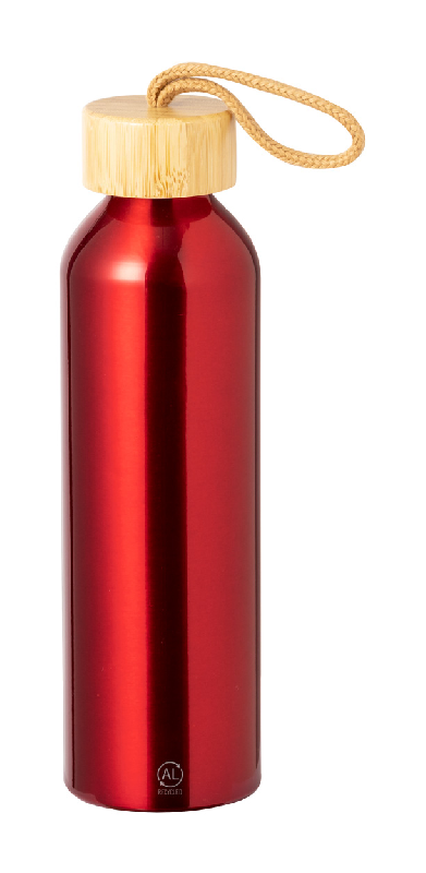Gourde en aluminium recyclé - 600 ml - Couvercle en bambou avec anse - Couleur rouge_2