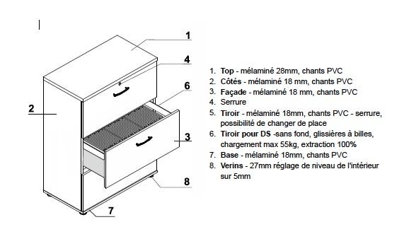 Armoire moyenne avec 3 tiroirs pour dossiers suspendus. - MDD - Hêtre, Blanc pastel_2