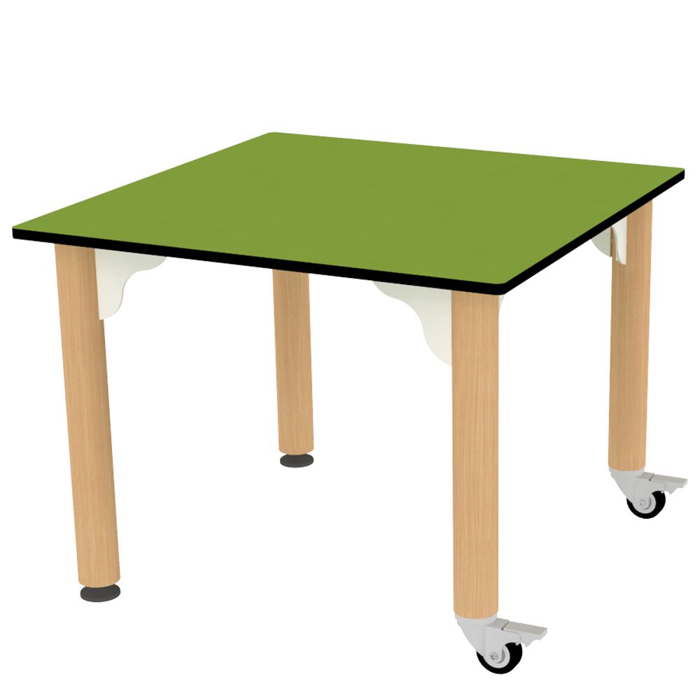 Table carrée pour enfant - 2 pieds à roulettes - hêtre massif et plateau stratifié_1