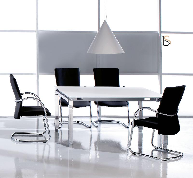 Table de réunion avec plateau en verre - Mobel Linea - Chromé, Verre Blanc_2