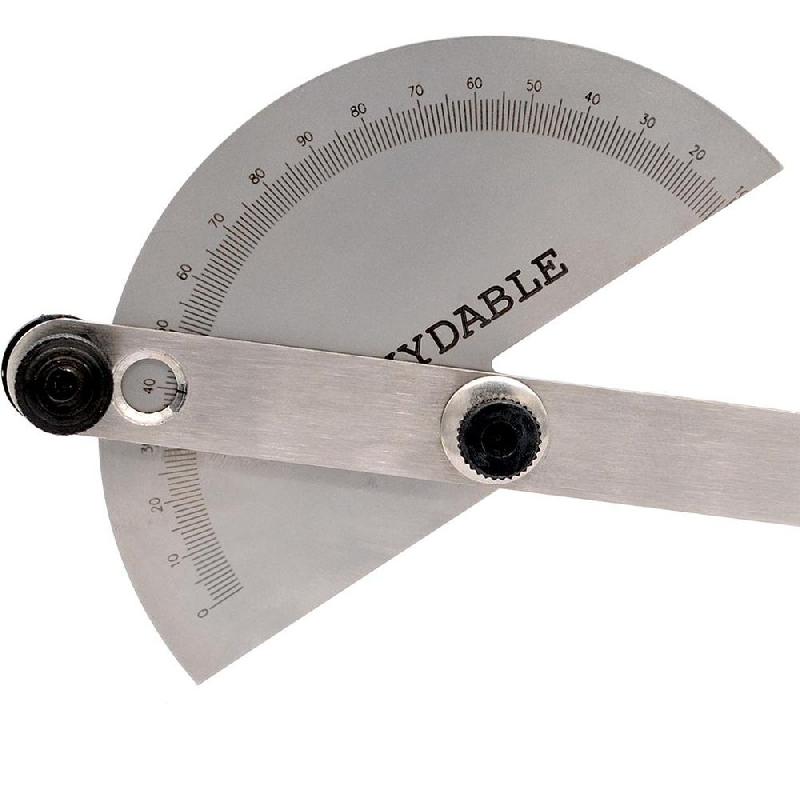 Rapporteur d'angle échancré en acier inox chromé mat - longueur 240 mm - avec vis de serrage - Réf : 022913_2