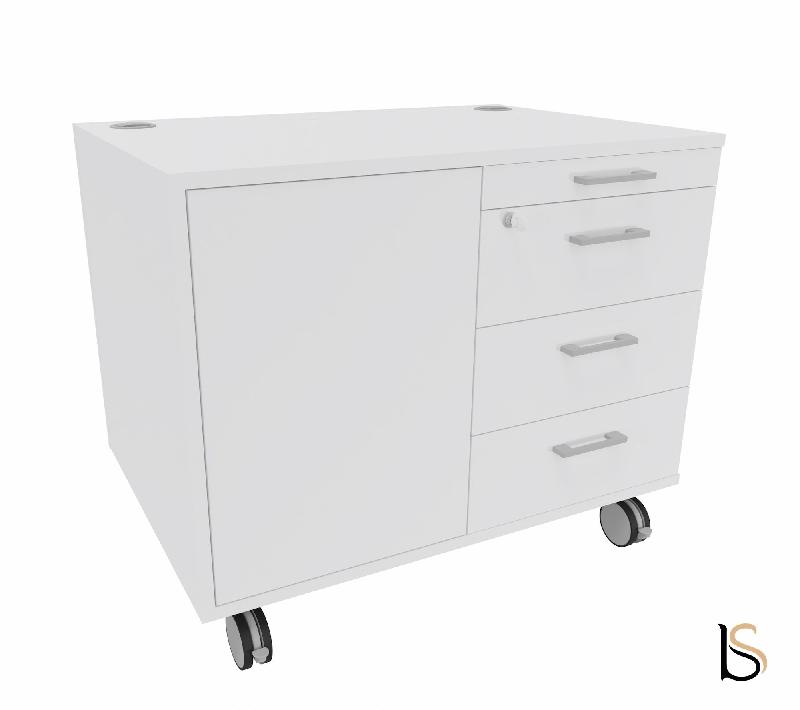 Desserte mobile avec 4 tiroirs et niche de rangement - QUADRIFOGLIO - Blanc pastel_2