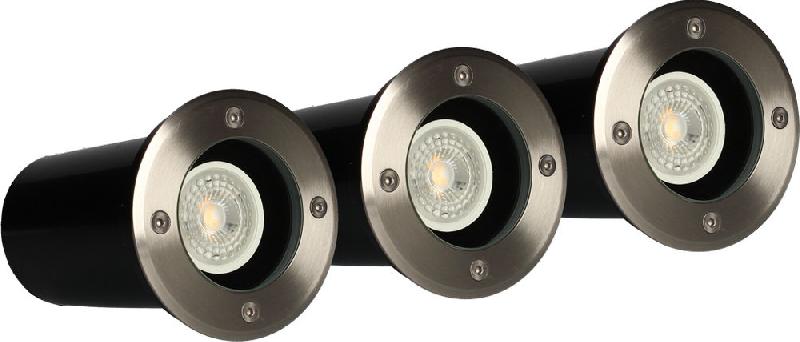 Lot de 3 spots extérieurs ronds enterrables - GU10 5W 380lm - IP67 - Inox 316 - Blanc chaud 3000K_2
