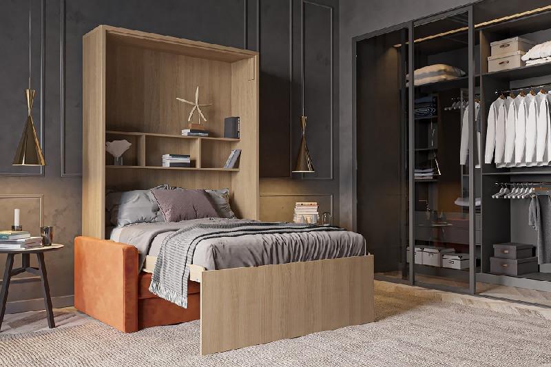 FIDJI SOFA LIT ESCAMOTABLE FAÇADE ÉRABLE CANAPÉ TISSU ORANGE 160*200 CM_2