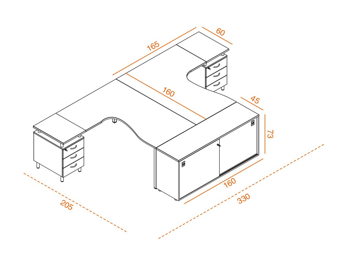 Bureau bench 2 personnes compact classic-c sur caissons et armoire_2