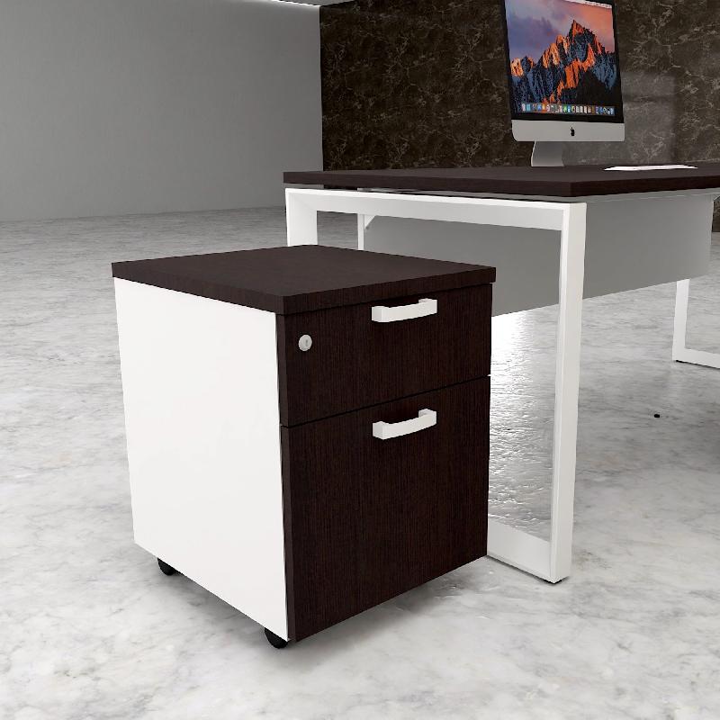 Caisson mobile avec tiroir pour dossiers suspendus - Mobel Linea - Wengé, Blanc pastel_2