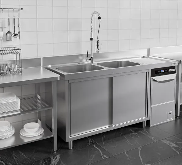 Plonge avec passage lave-vaisselle 180 x 60cm et placard - 2 cuves à gauche l50 x p40 x h25 cm_2
