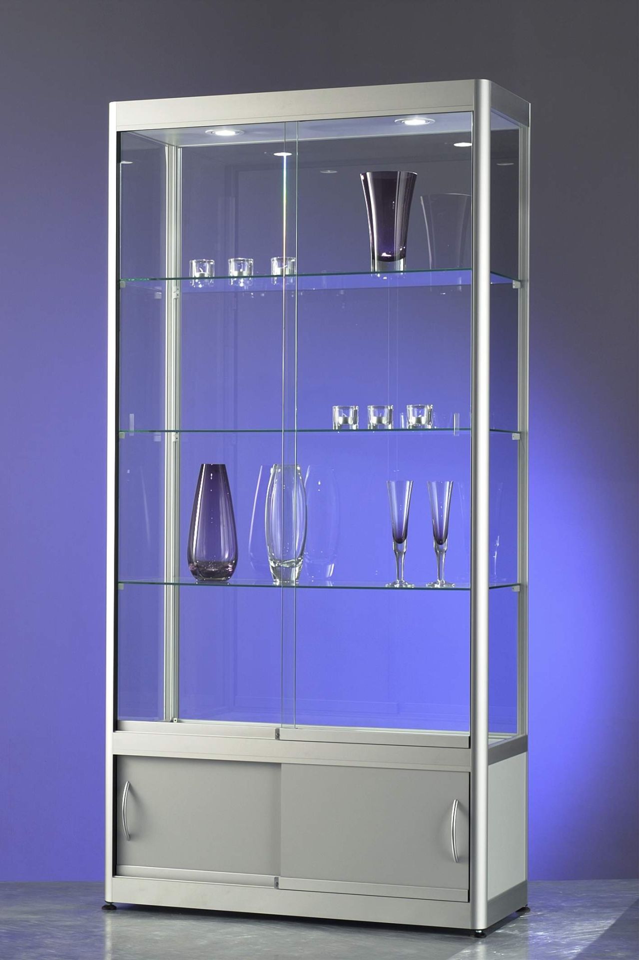 Vitrine haute argent l 100 cm avec rangement et eclairage led_2