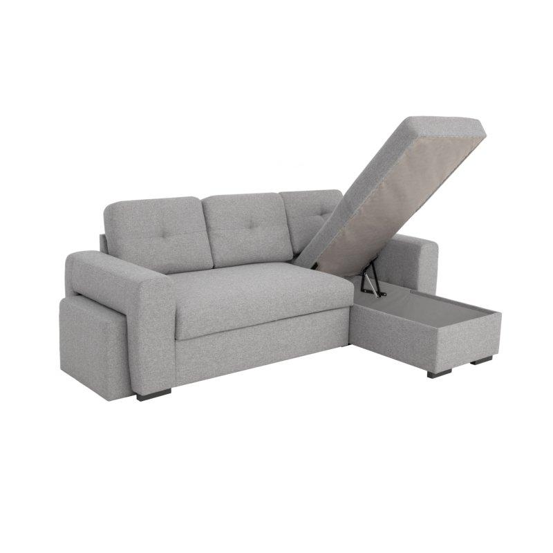 Canapé d'angle réversible convertible LIDO gris clair avec pouf et coffre de rangement_2