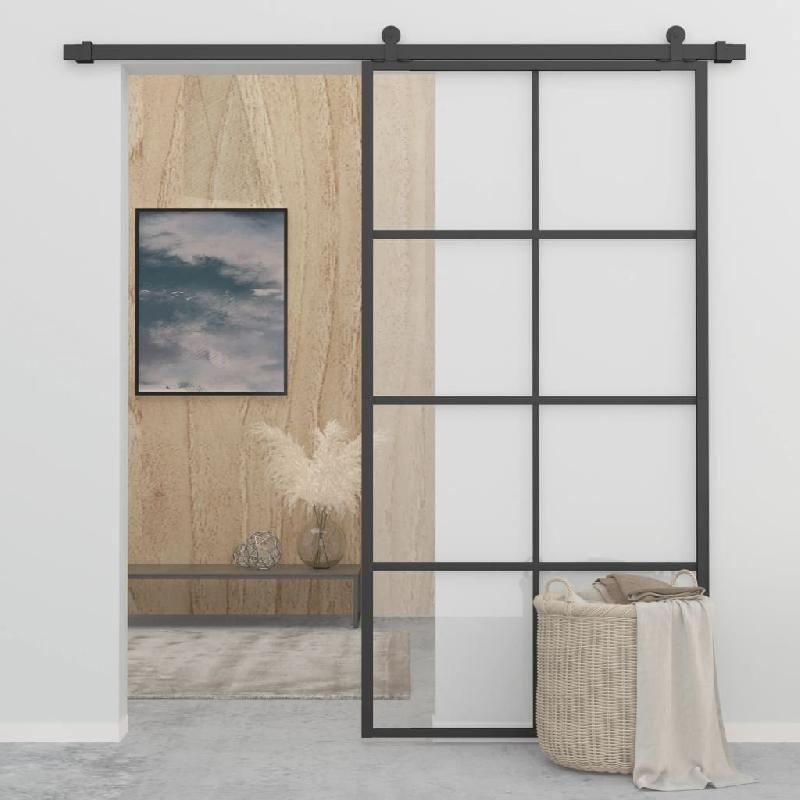 Vidaxl porte coulissante aluminium et verre esg 102,5x205 cm noir 288066_2