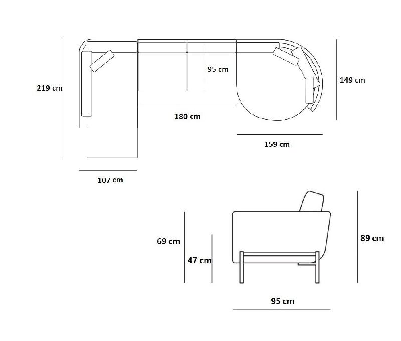 Canapé panoramique Hudson - méridienne gauche - blanc cassé - piètement acier noir - fabrication belge - confort bi-densité_2