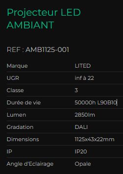 Ambiant - projecteur LED intérieur - lited - dimensions 1125x43x22mm - AMB1125-001 - fixation magnétique - gestion DALI_2