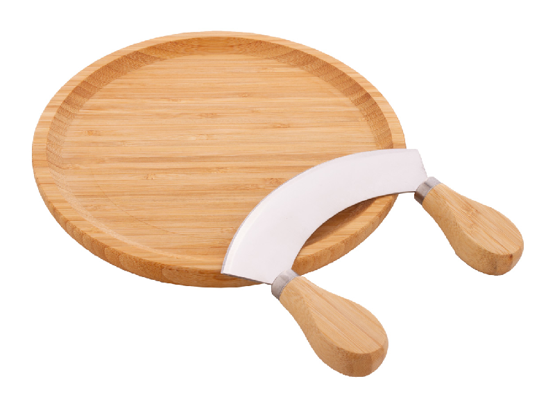 Set coupe d'aromates en bambou - planche ronde et coupe-aromates en acier inoxydable_2