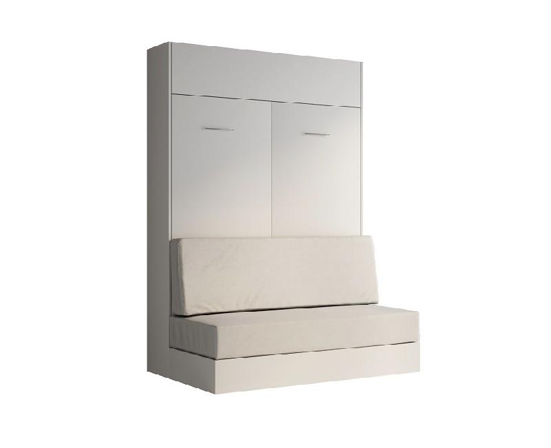 Composition lit escamotable avec rangement blanc - Dynamo Sofa - Canapé blanc cassé 140x200 cm - L201 cm_2