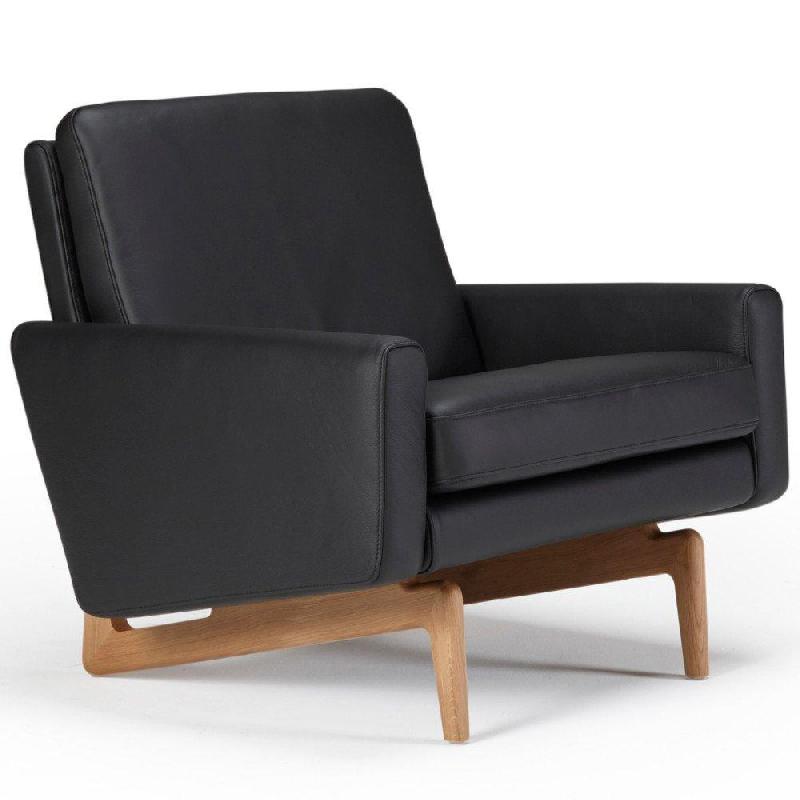 Fauteuil design scandinave EGSMARK - piétement en chêne - revêtement cuir noir - 86x76x76 cm_2