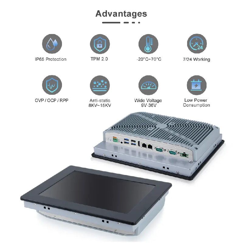 Panel PC industriel fanless 10,4 pouces IP65 avec écran tactile résistif - EVI-10SAR - Intel Core i3/i5/i7, Mémoire extensible jusqu'à 64 Go, SSD M.2 120 Go, Connectique industrielle complète_2