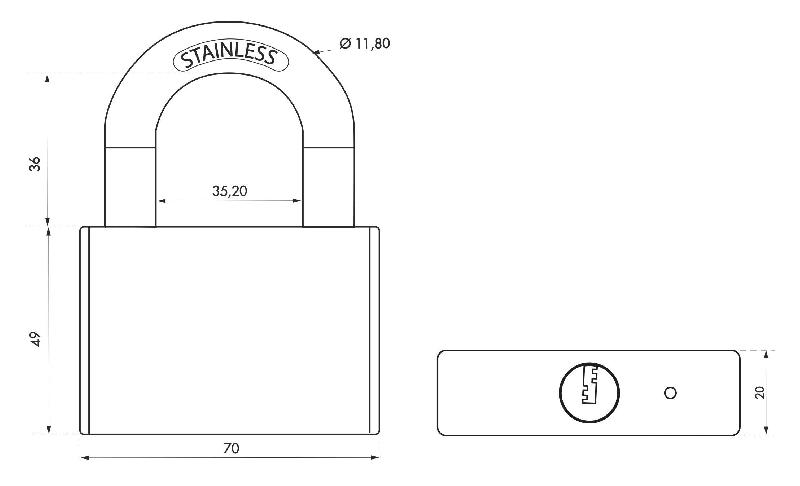 Cadenas à clé Rinox 70mm - Anse inox - 4 clés réversibles - Corps inox - Réf. 00290067 - Marque Thirard_2