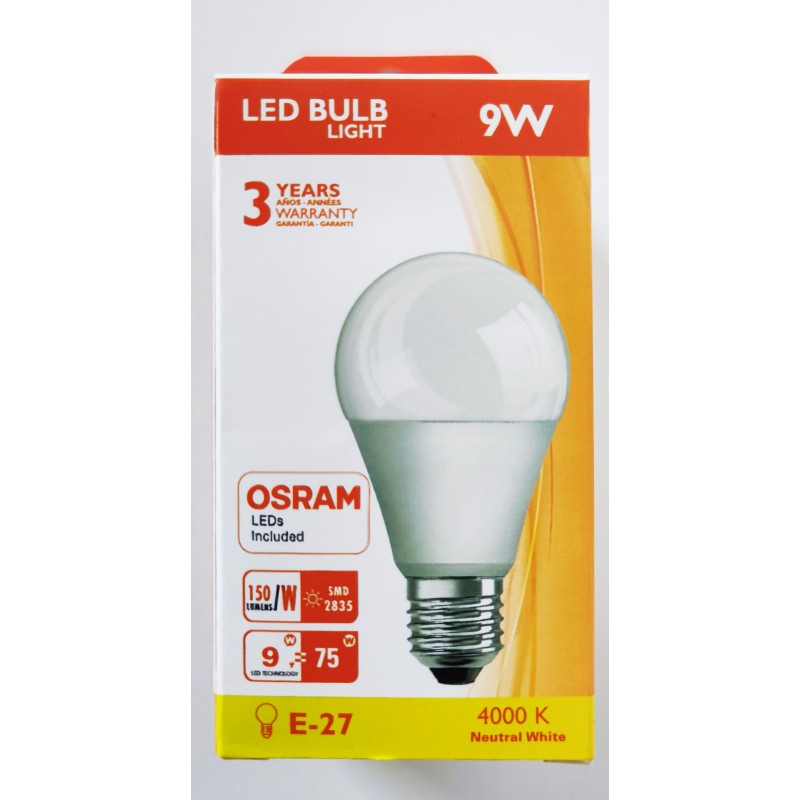 Ampoule LED E27 - Osram Chip - 9W - 4000K - Blanc Neutre - 150Lm/W - Réf. E27OSR9W4K_2