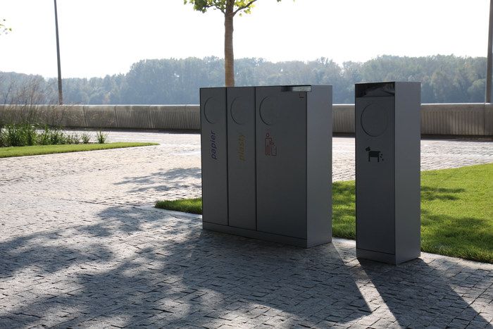 Cs350 - Poubelle publique MMCité 1 a.S. - acier galvanisé, cendrier avec éteignoir, tri sélectif, 2x32L, 55L, sans couvercle_2