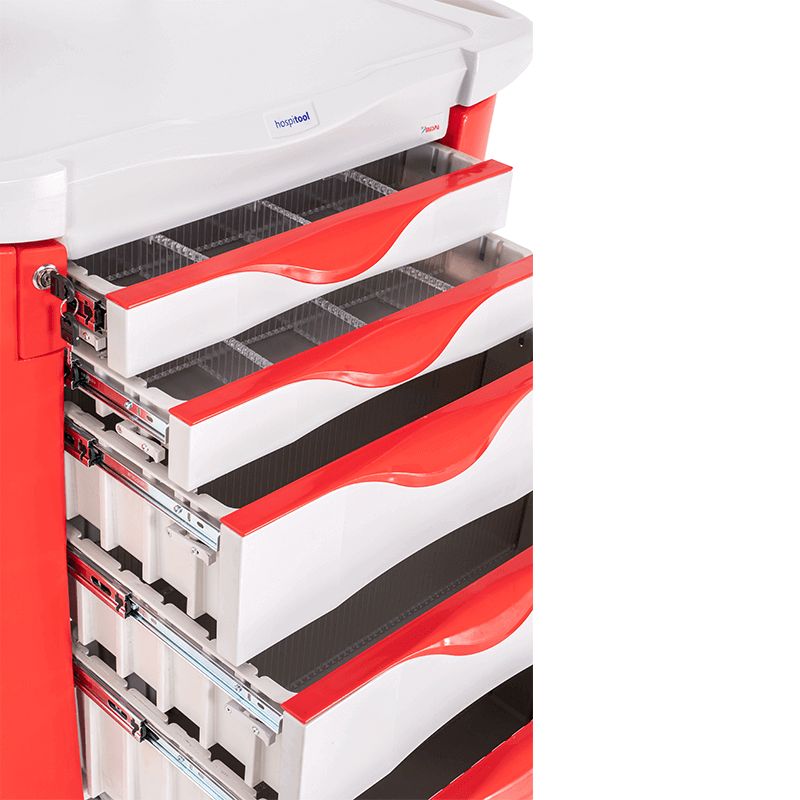 Chariot d'urgence médical - Mespa Healthcare - profondeur 585 mm, structure polymère, tiroirs verrouillables_2