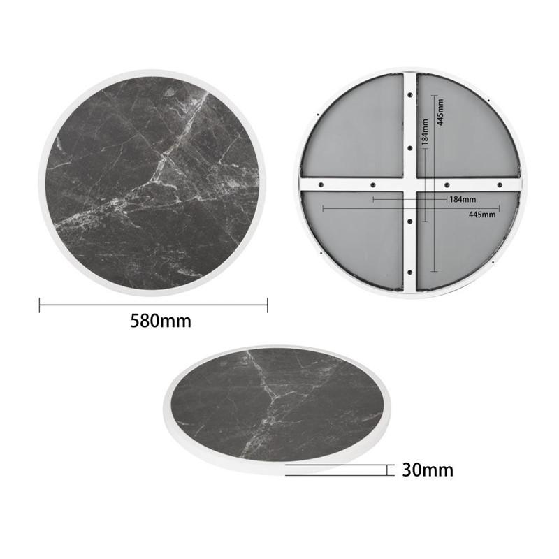 Plateau de table extérieur rond en verre trempé effet granit foncé bord blanc 580mm | Bolero - DL487_2