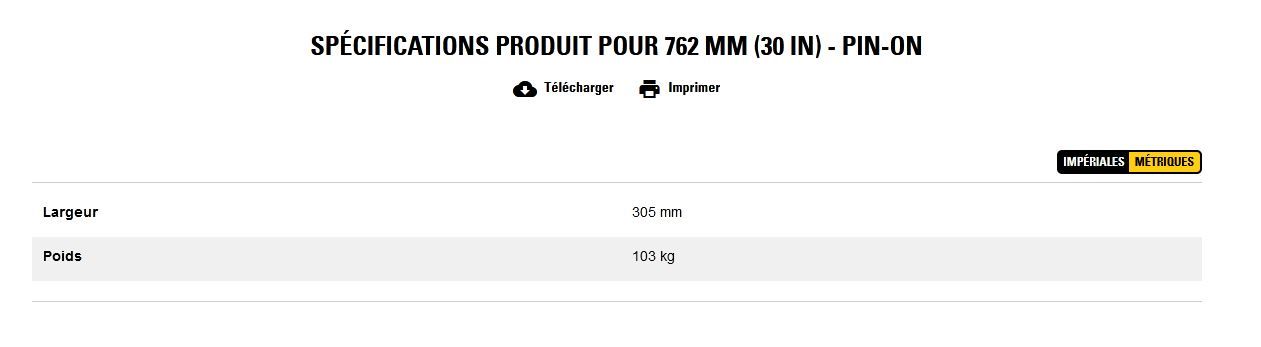 Godet d'excavation à l'arrière de la chargeuse pelleteuse - caterpillar finance france - extra-robuste - 762 mm (30 in) - pin-on - poids 103 kg_2
