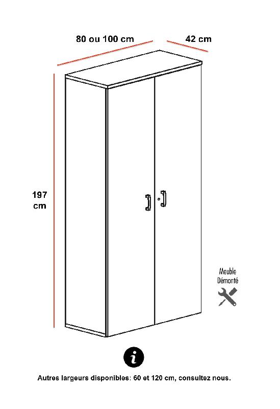 Armoire haute 197 cm avec portes battantes - Mobel Linea - 80, Chêne veiné_2