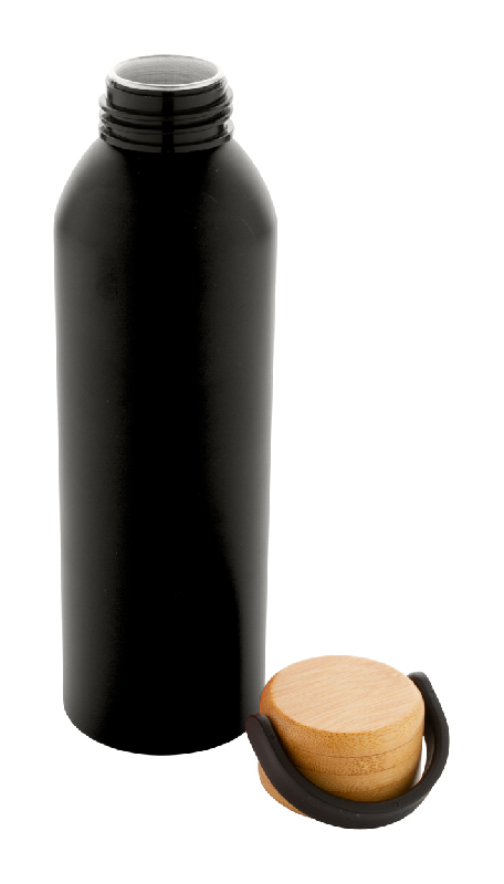 Bouteille en aluminium - 600 ml - couvercle en bambou - couleur noir_2