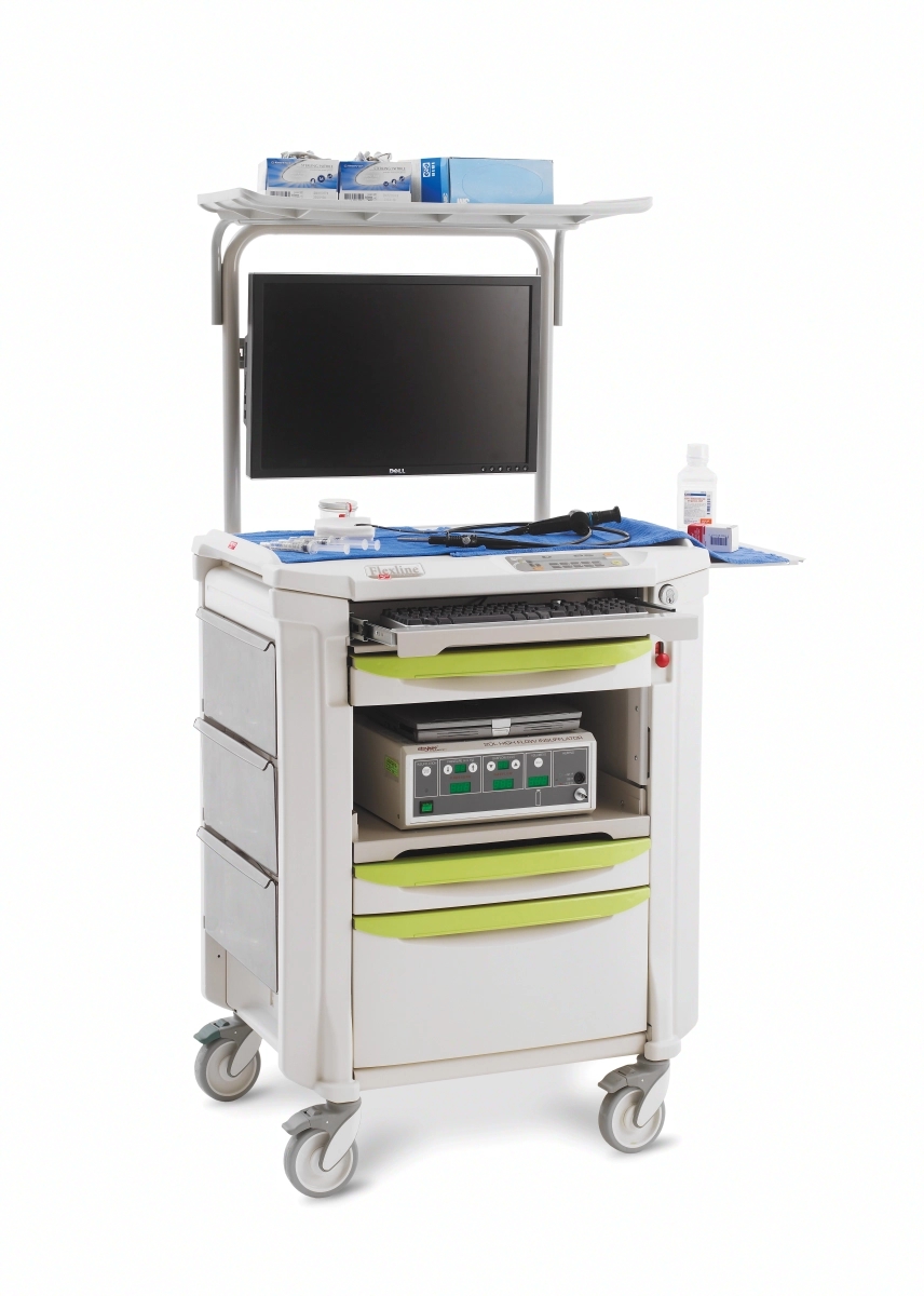 Chariot à pansements robuste en polymère antimicrobien Microban® - facile à nettoyer et à désinfecter - Flexline 131 avec tiroirs et accessoires_2