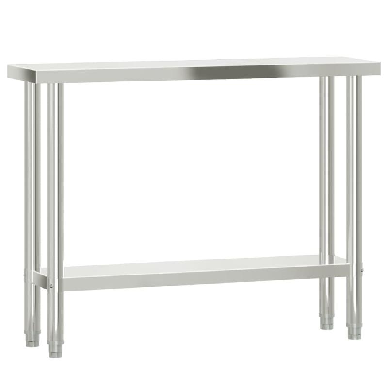 Vidaxl table de travail de cuisine avec étagère 110x30x120 cm inox 3208894_2