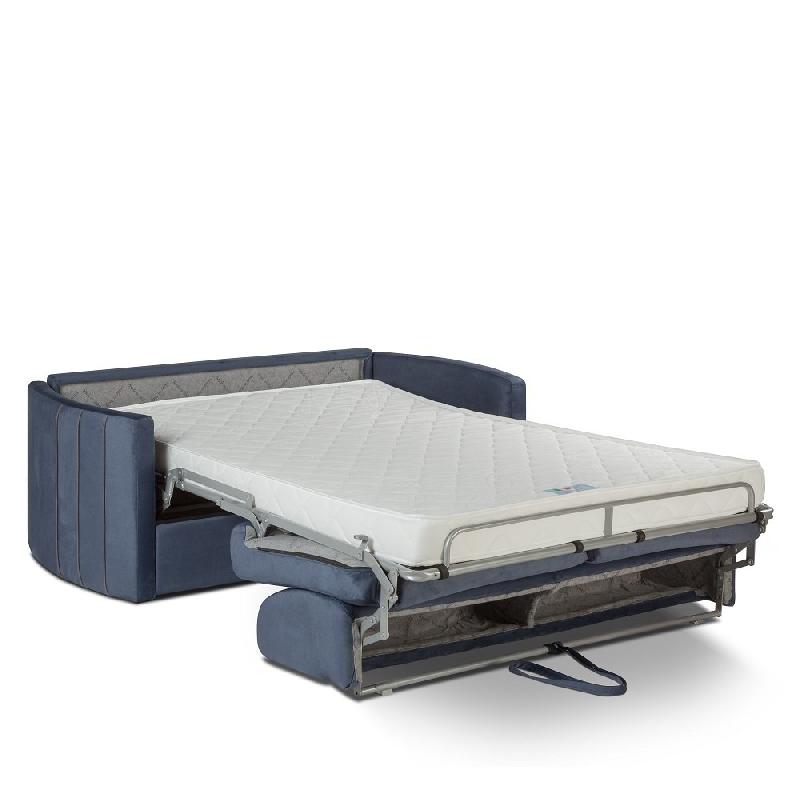 Canapé lit express Capri - Convertible 2-3 places - Couchage 120x197 cm - Matelas 16 cm - Accoudoirs stylisés - Velours bleu nuit - Fabrication italienne_2