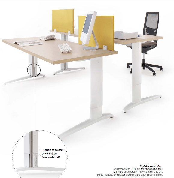 Bureau open space moderne avec voile de fond en bois - Gamme Prem's Columbia - Piètement en L et finitions variées_2