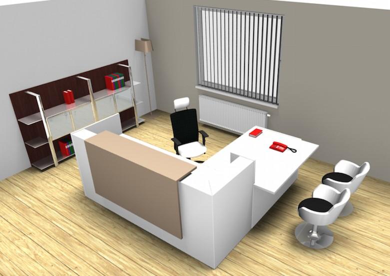 Bureau d'accueil angle Z2 avec accès bas sur le côté - Officity. - Beige, Droite, Blanc_2