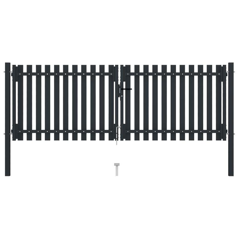 Vidaxl portail de clôture à double porte acier 306x175 cm anthracite 146352_2