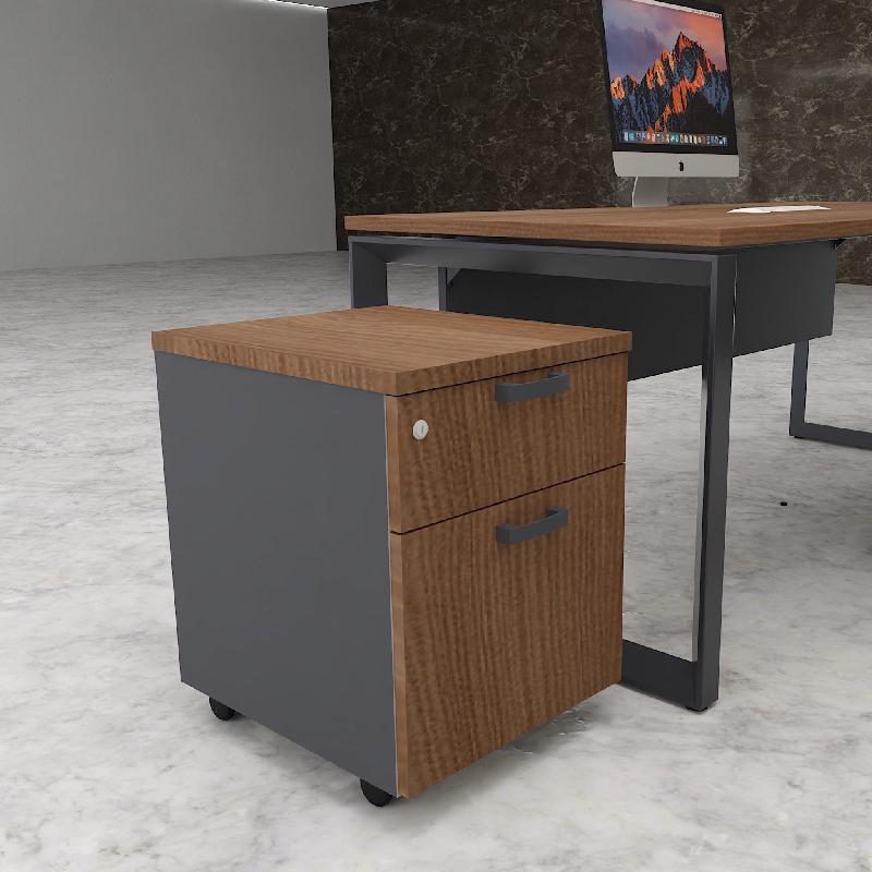 Caisson mobile avec tiroir pour dossiers suspendus - Mobel Linea - Gris anthracite, Acacia foncé_0