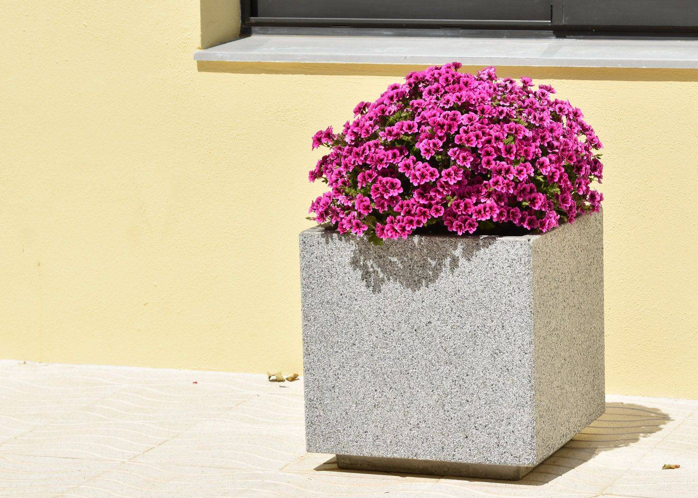 Contenant de jardin en béton gris granite finition rugueuse