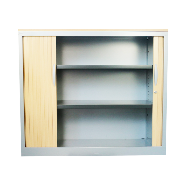 Armoire basse Majencia - top en bois d'occasion - 120x104x43 - portes à rideaux - 3 étagères_2