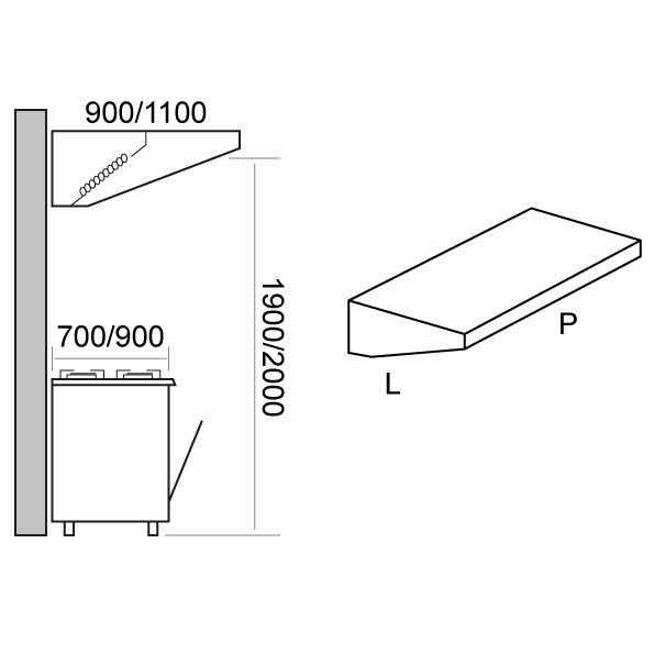 Hotte standard modèle économique P950 - H400 - Acier inoxydable brossé avec filtre labyrinthe_2